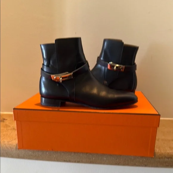 Hermes Black Ankle Boots with Strap Detail - Picture 10 of 17